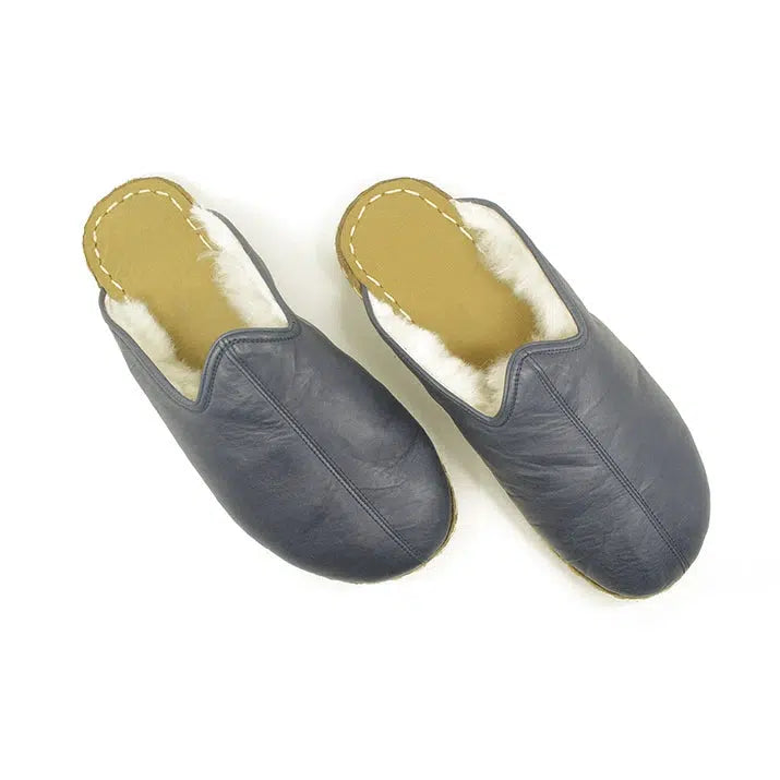 slippers for cool weather comfortslippers for men with adjustable straps for fit -Men's Sheepskin Slippers Navy Blue