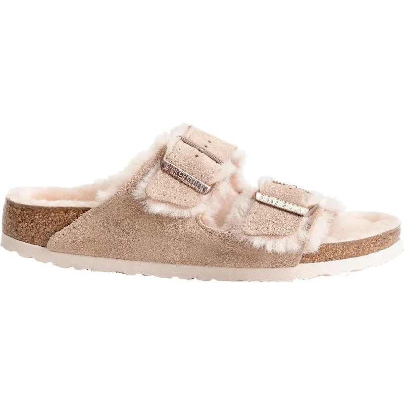 sandals for comfortable beach explorationWomen's Birkenstock Arizona Shearling Nude/Rose Suede