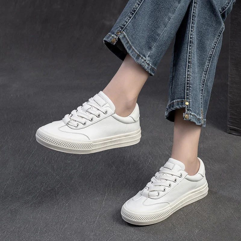 casual shoes with elastic band for easy slip-on wearWomen Leather Flat Low Top Casual Shoes