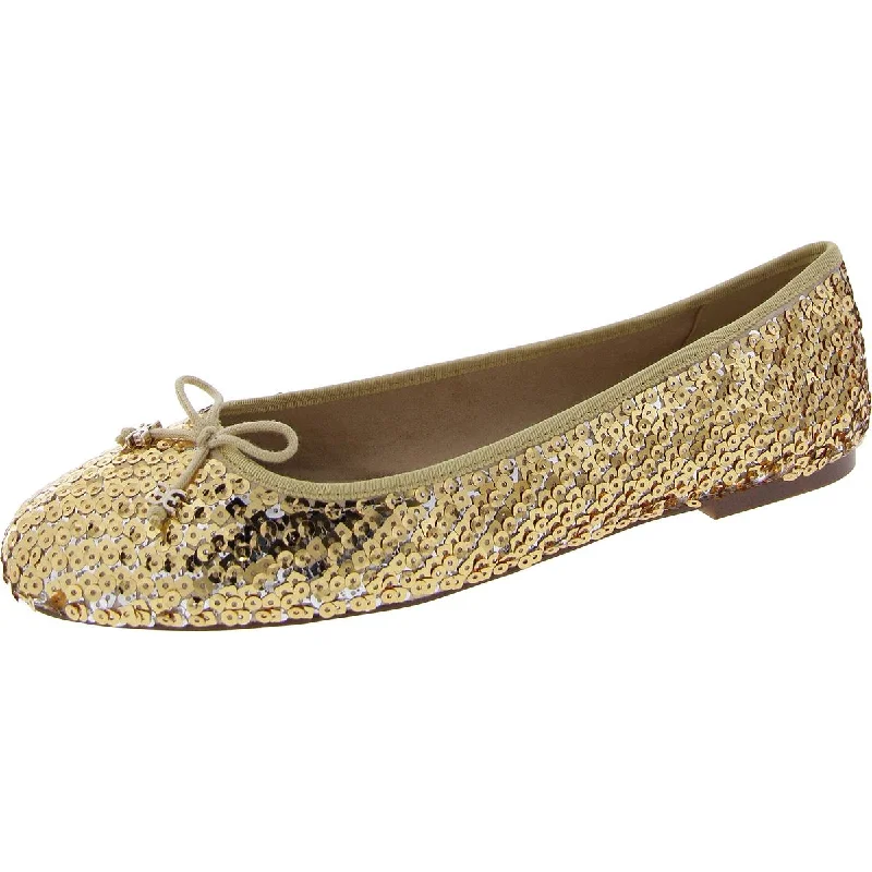 Comfortable flats with a foam-lined footbed for added cushioningFlats for women with stylish color combinationsWomens Sequined Bow Ballet Flats