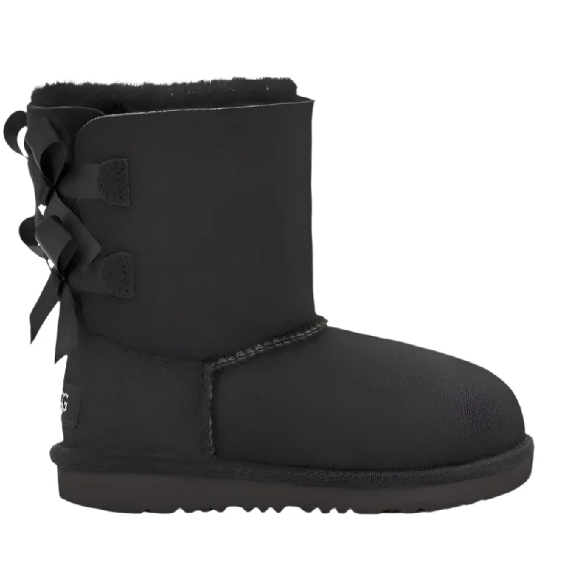 Stylish boots with faux leather construction for a cruelty-free optionUgg Little Girls Bailey Bow II Suede Boot Black