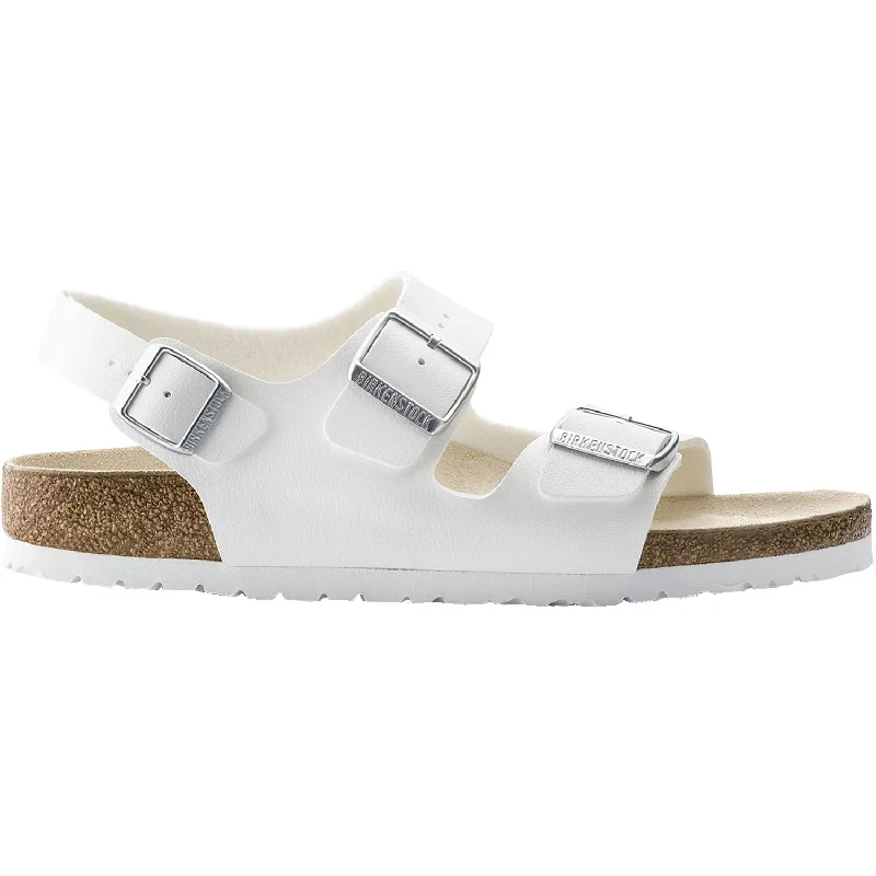 sandals for travel to hot destinationsWomen's Birkenstock Milano White Birko-Flor