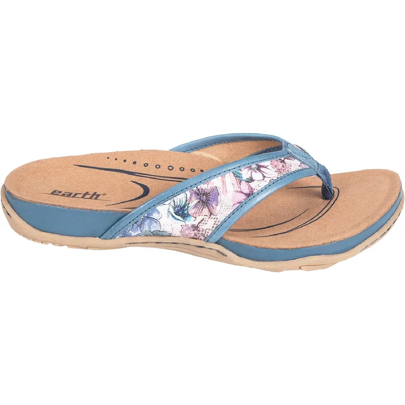 sandals with soft, cushioned footbedWomen's Earth Maya Blue Floral Print Leather