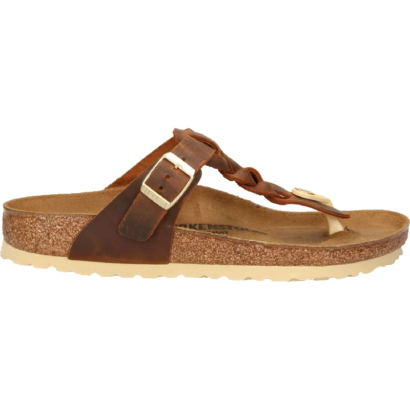 sandals with cushioned strapsWomen's Birkenstock Gizeh Braid Cognac Oiled Leather