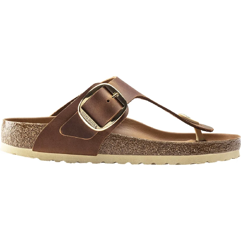 sandals for exploring tropical beachesWomen's Birkenstock Gizeh Big Buckle Cognac Oiled Nubuck