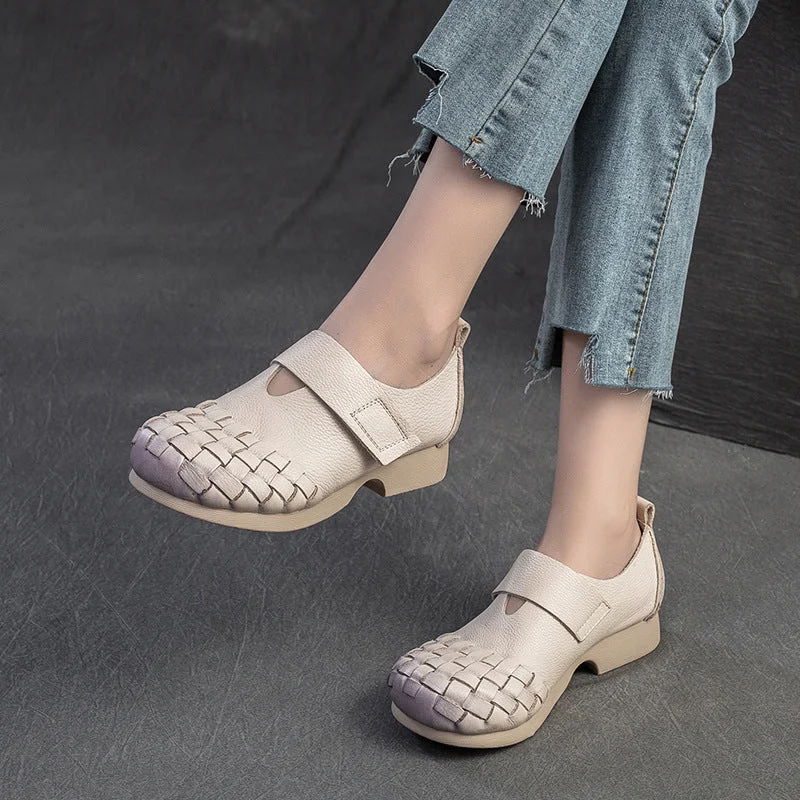 casual shoes with soft rubber sole for better gripWomen Retro Soft Cowhide Casual Shoes