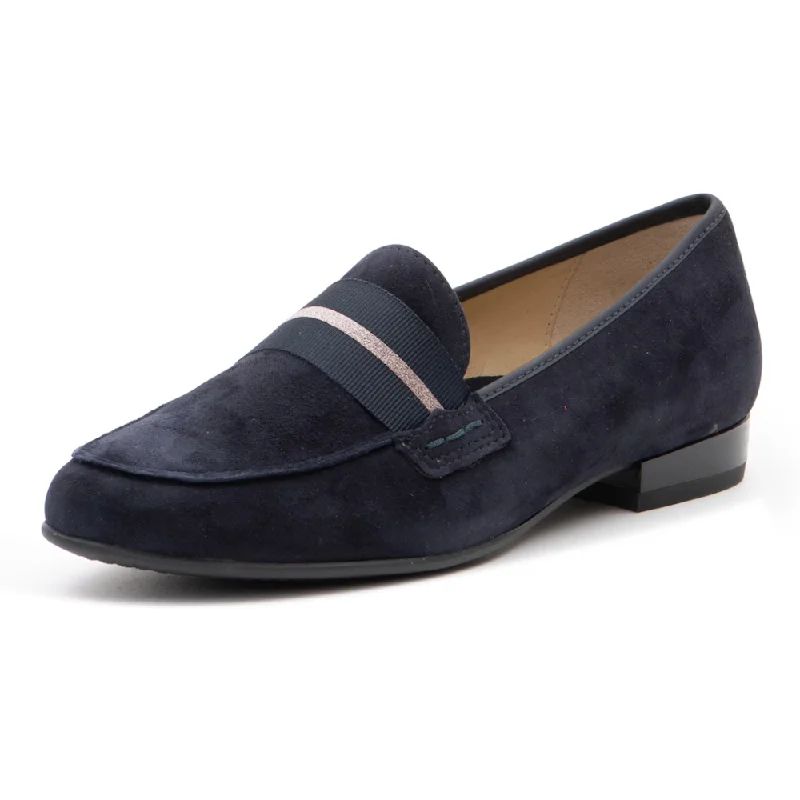 loafers for women with elastic goring for a snug fit-Ara Kandy Navy Suede Loafer (Women's)