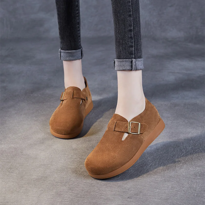 comfortable casual shoes for summer with open-toe designWomen Retro Minimalism Solid Suede Flat Casual Shoes