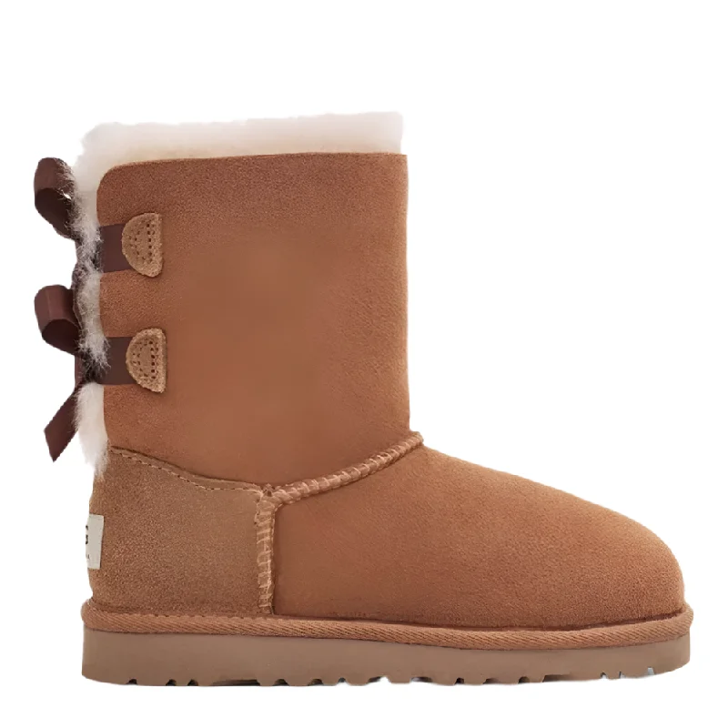 Stylish boots with a glossy finish for added shineUgg Little Girls Bailey Bow II Suede Boot Chestnut