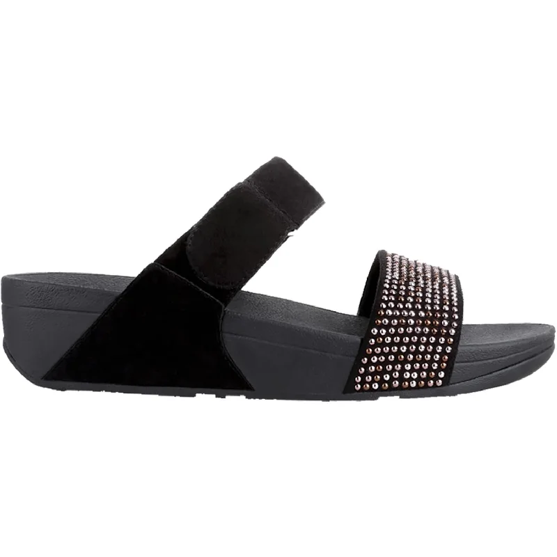 sandals for walking around coastal townsWomen's Fit Flop Lulu Popstud Slide Black Suede