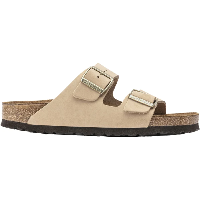 sandals for sunny beach vacationsWomen's Birkenstock Arizona Soft Footbed Sandcastle Nubuck