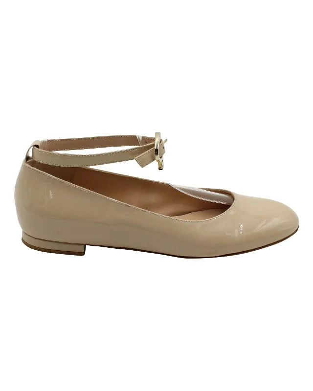 Stylish flats with jewel embellishments for a luxe lookComfortable flats for on-the-go womenGianvito Rossi Ankle Strap Ballet Flats in Nude Patent Leather