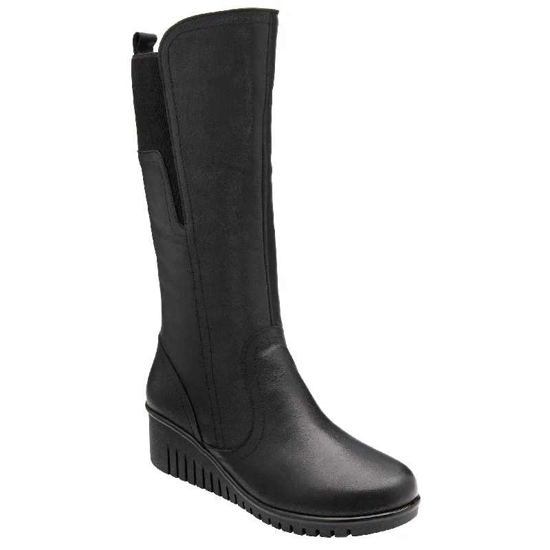 Comfortable boots with adjustable laces for a custom fitLotus Fitzgerald Ladies Black Leather Side Zip Mid-Calf Boots