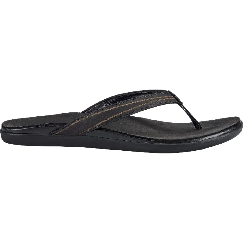 sandals for all-day walking comfortWomen's OluKai Aukai Black Leather