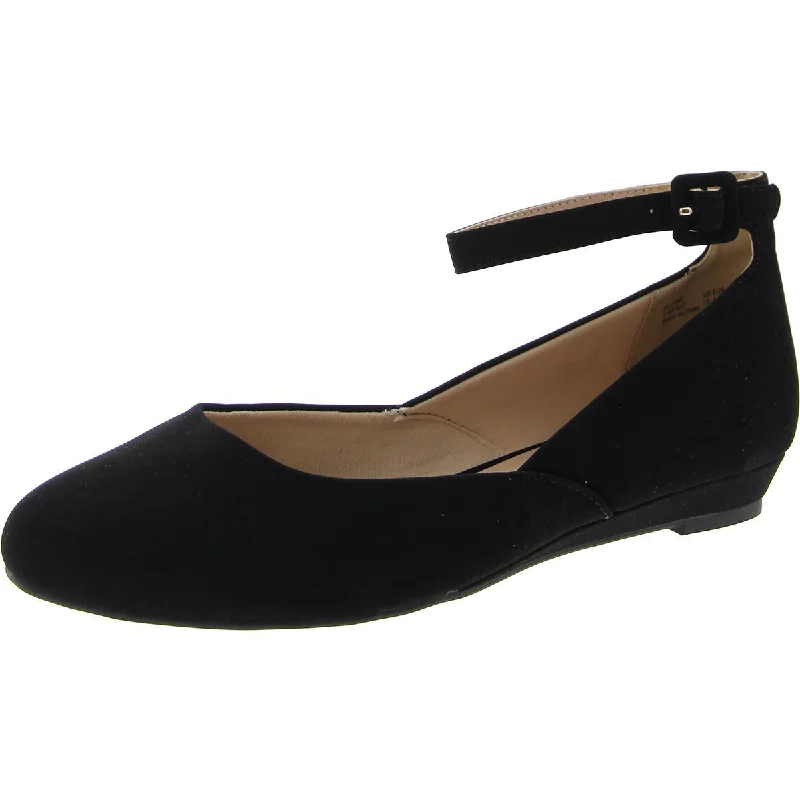 Comfortable flats with a wide base for stabilityComfortable flats with breathable materials for comfortWomens Faux Suede Ankle Strap Ballet Flats