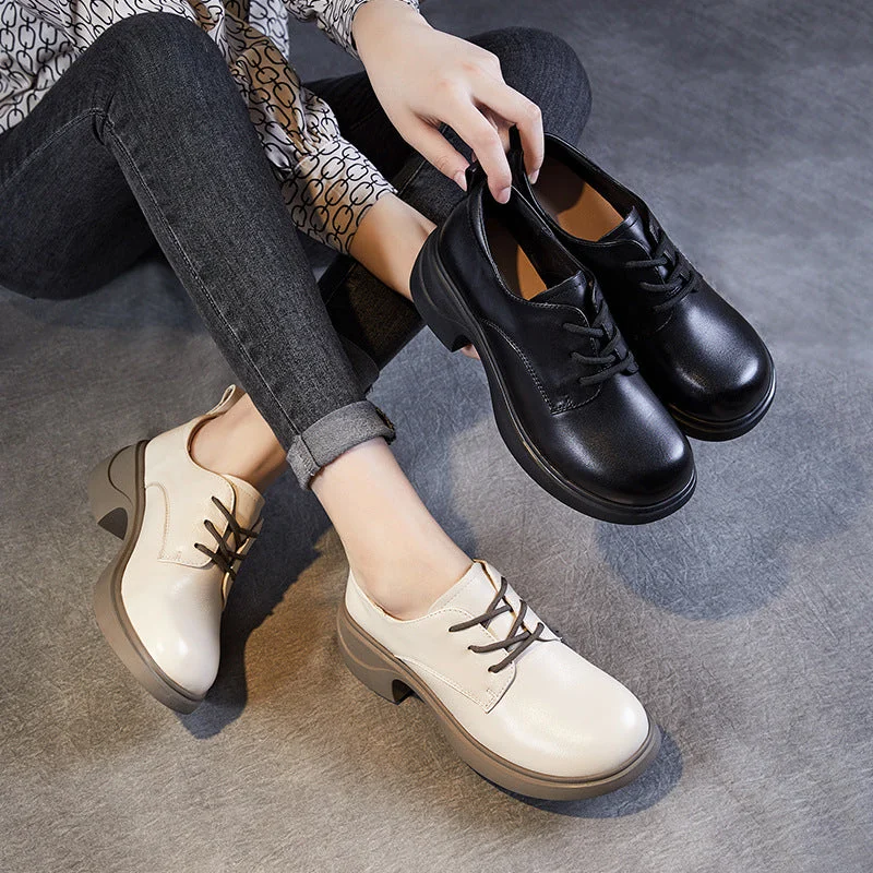 casual shoes with trendy faux fur lining for winter wearWomen Minimalism Soft Leather Chunky Block Casual Shoes