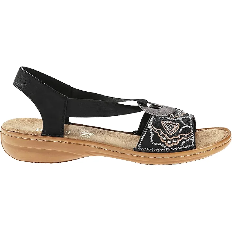 sandals for stylish beach adventuresWomen's Rieker 608B9-00 Regina B9 Black Leather