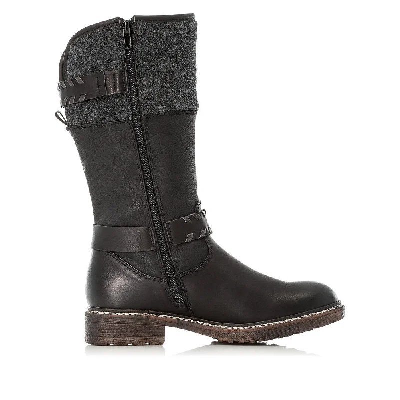 Elegant boots with soft, premium leather constructionRieker Women's Dominika 79 Zip Up High Boot Schwarz / Altsilber