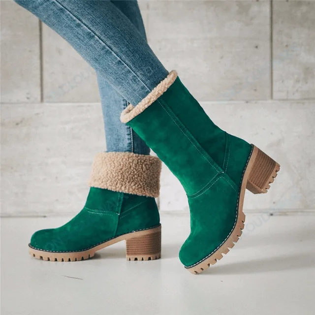 Stylish boots with fun embellishments for a playful touchGroovywish Women Fur Square Heels Orthopedic Boots