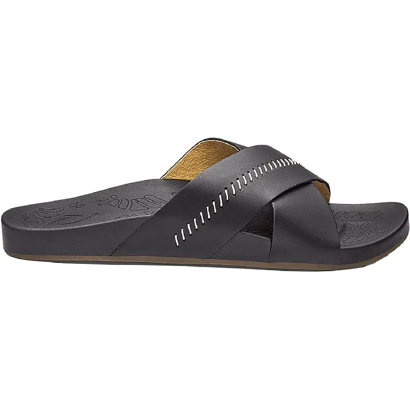 sandals for family-friendly beach daysWomen's OluKai Kipe'a Olu Black Leather