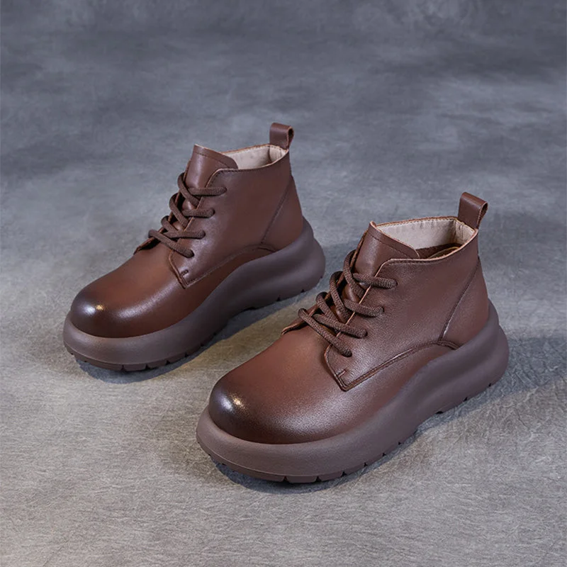 casual shoes for everyday activities with sturdy constructionWomen Retro Solid Leather Thick Soled Casual Shoes