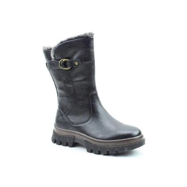 Elegant boots with patent leather for a shiny finishHeavenly Feet Bramble Ladies Black Vegan Side Zip Mid-Calf Boots