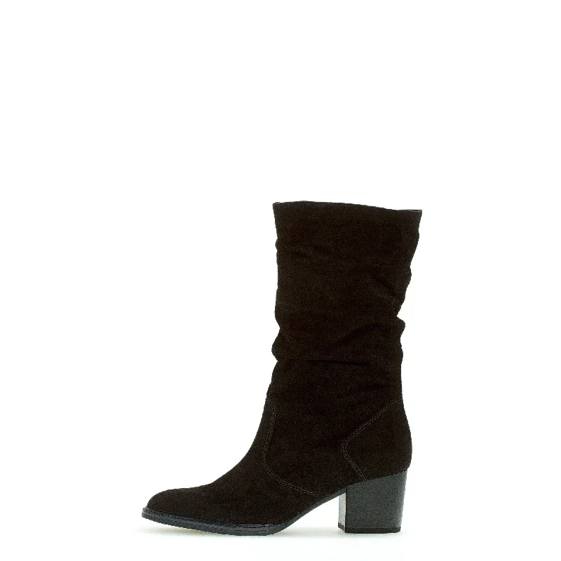 Fashionable boots with luxurious velvet fabricGabor 32.894.47 Ramona Ladies Black Suede Slip On Mid-Calf Boots