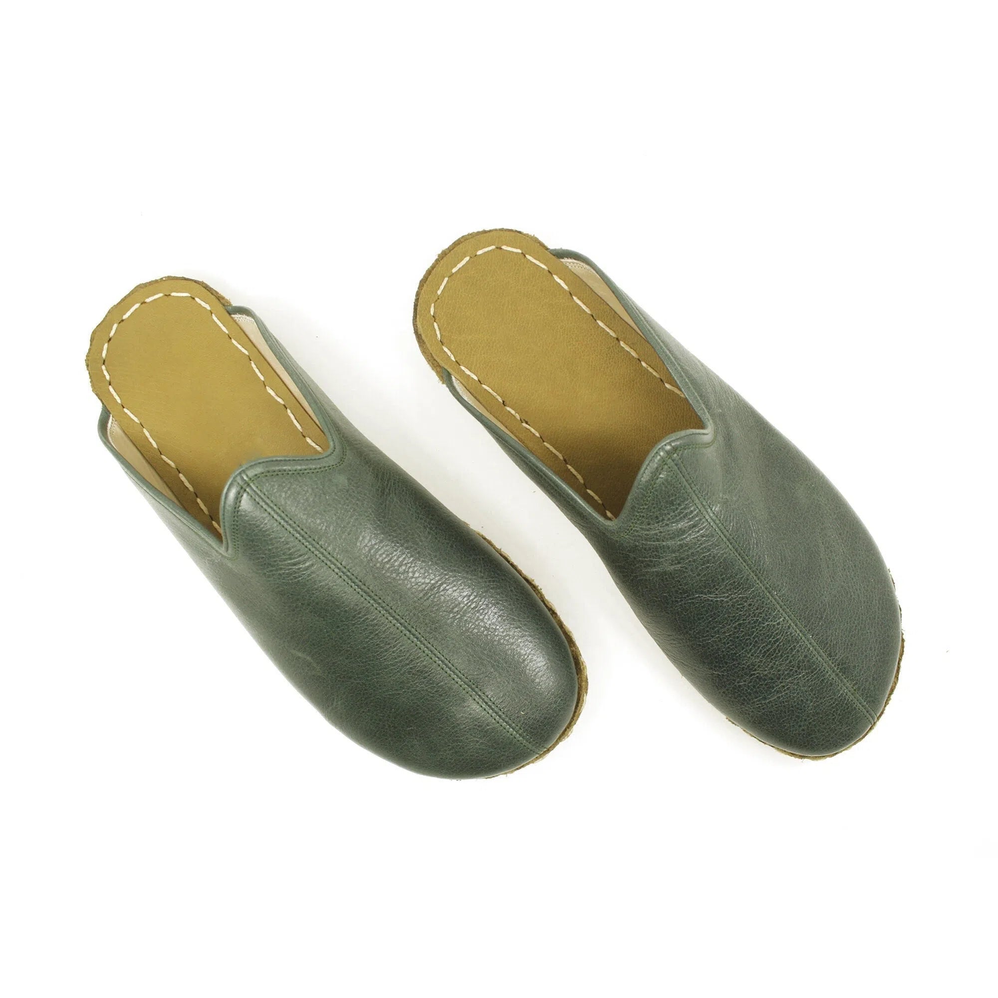 slippers with soft faux fur liningslippers for women for staying warm indoors -Winter Green Barefoot Close Toed Leather Slippers