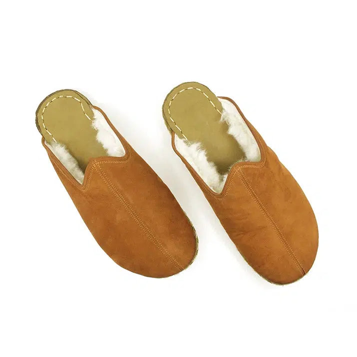 slippers for keeping feet warm in winterslippers for men with luxury soft lining -Lamb Lined Orange Nubuck Slippers