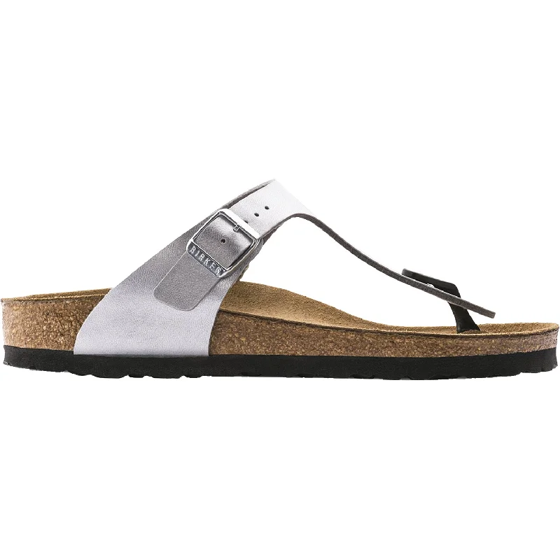 sandals for morning beach walksWomen's Birkenstock Gizeh Silver Birko-Flor