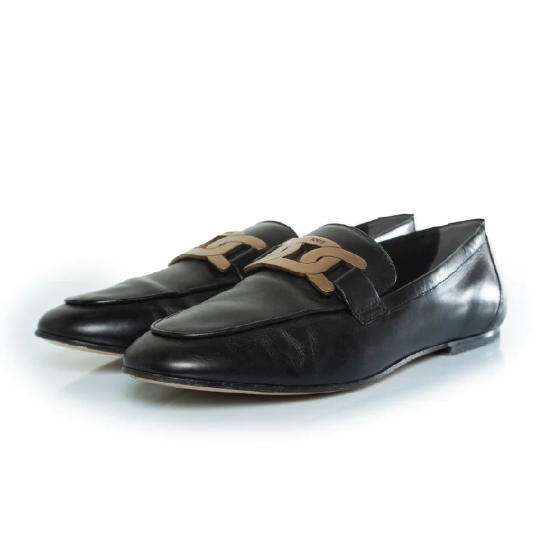 loafers for men with breathable upper for hot weather-black leather loafers with gold detail