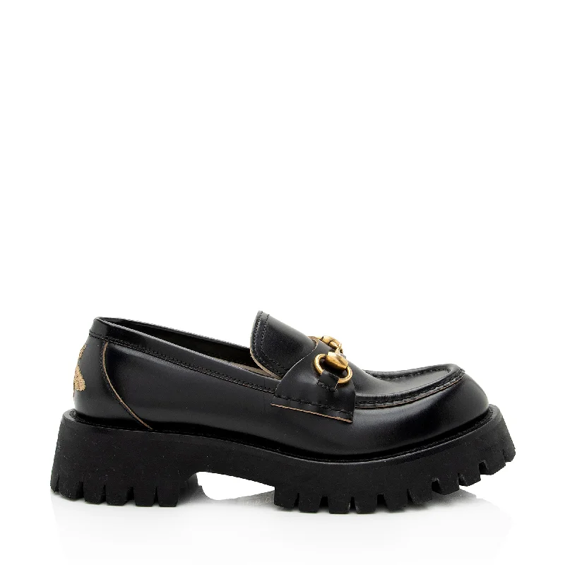 loafers for men with elevated design for casual and formal settings-Gucci Leather Horsebit Lug Sole Loafers