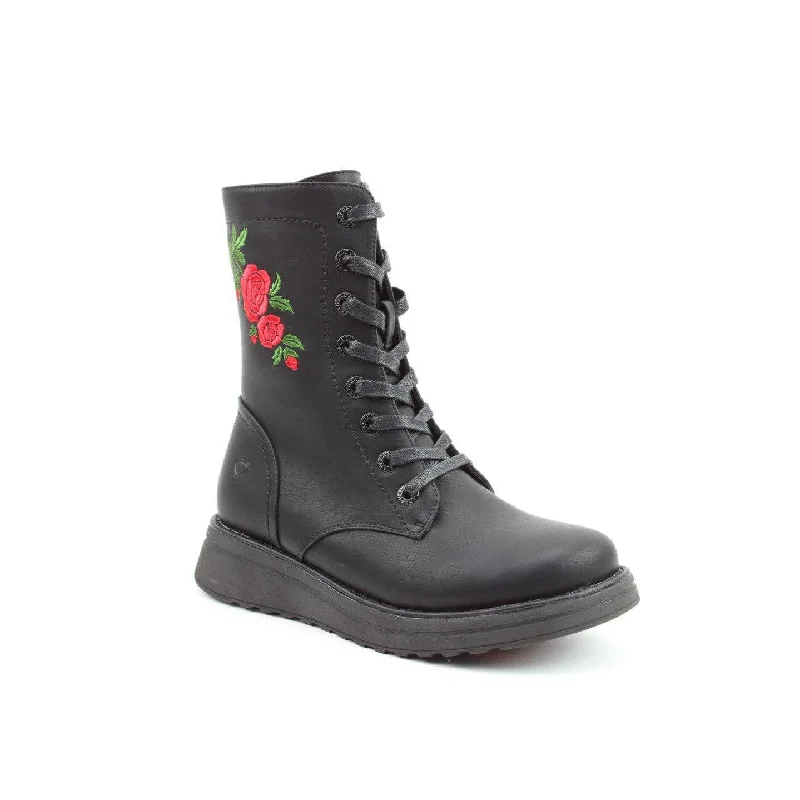 Stylish boots with a lace-up design for a fashionable touchHeavenly Feet Martina 4 Rose Ladies Black Vegan Zip & Lace Mid-Calf Boots