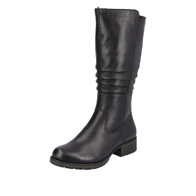 Chic boots with lace-up closure for a feminine touchRieker Z9563-00 Ladies Black Leather Side Zip Mid-Calf Boots