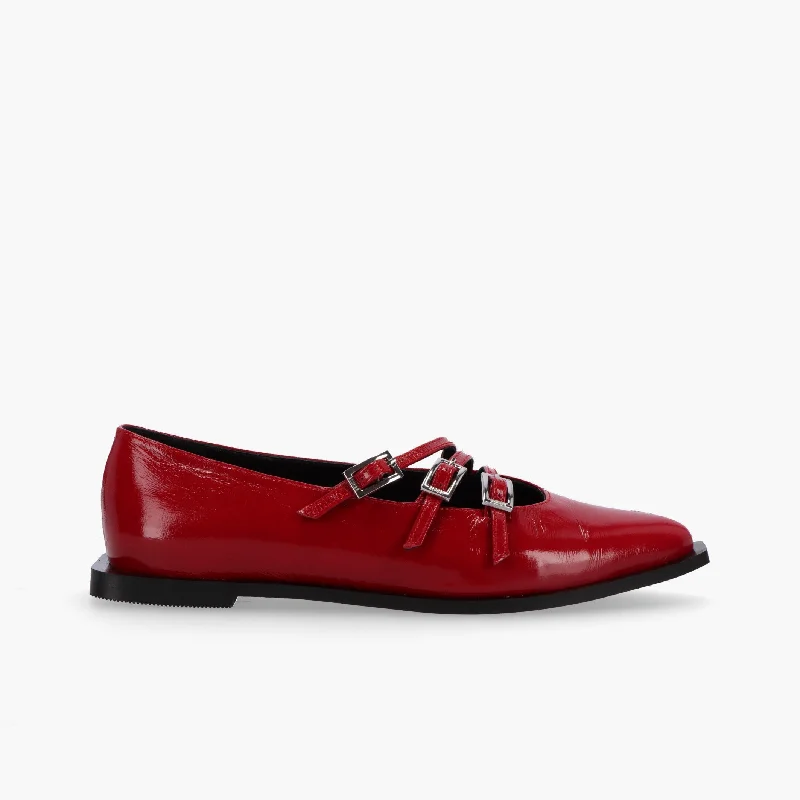 Comfortable flats with elasticized straps for a flexible fitFlats with a flexible sole for natural foot movementJive Onix Red Leather Ballet Flats