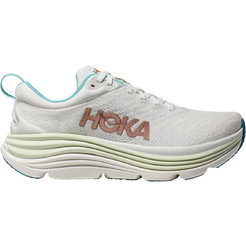 shoes for running on trails with grippy solesWomen's Hoka Gaviota 5 Frost/Rose Gold Mesh