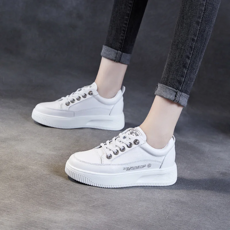 casual shoes for all-day wear with cushioned insolesWomen Minimalist Fashion Leather Thick Soled Casual Shoes