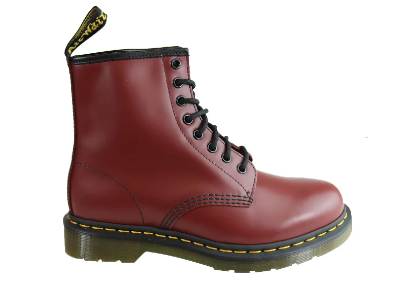 Leather boots with smooth, refined edgesDr Martens 1460 Cherry Smooth Unisex Leather Lace Up Fashion Boots