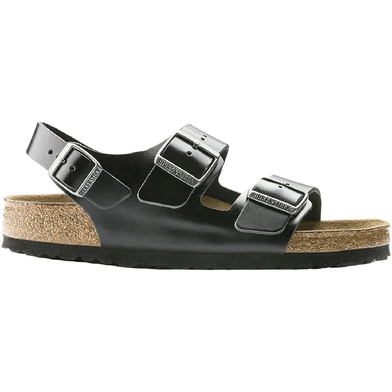 sandals for stylish poolside looksUnisex Birkenstock Milano Soft Footbed Black Amalfi Leather