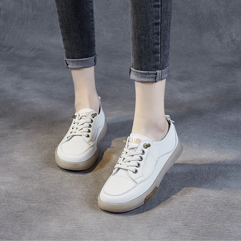 casual shoes with breathable mesh paneling for airflowWomen Fashion Leather Soft Flat Casual Shoes