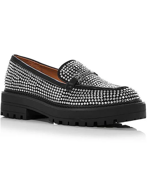 loafers for women with minimalistic style for chic looks-Laurs Glitz Womens Rhinestone Slip On Loafers