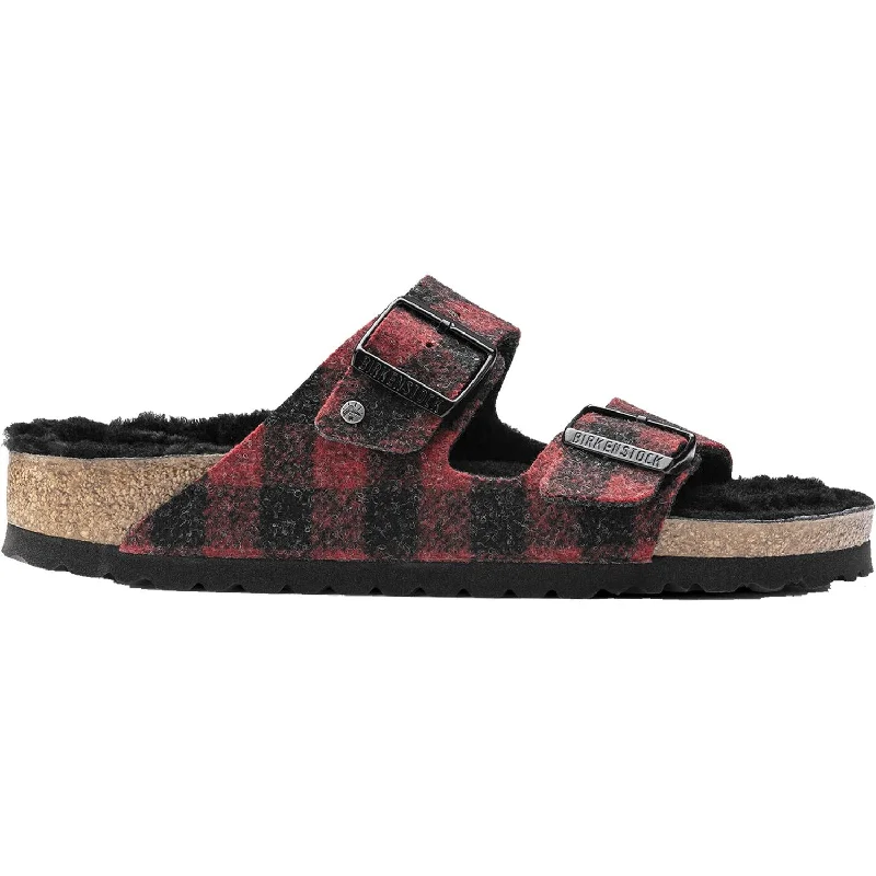 sandals for summer evening walksWomen's Birkenstock Arizona Shearling Plaid Red/Black Wool