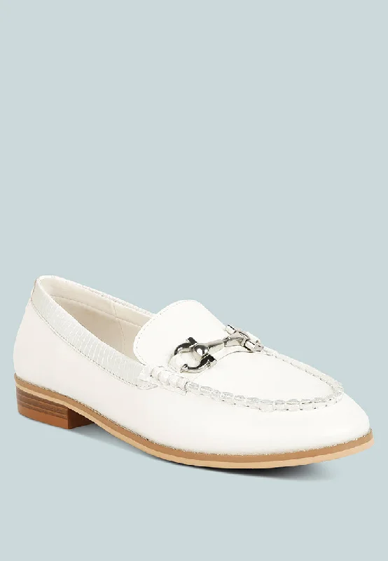 loafers for women with slip-on design for convenience-HOLDA Horsebit Embellished Loafers With Stitch Detail in Off White