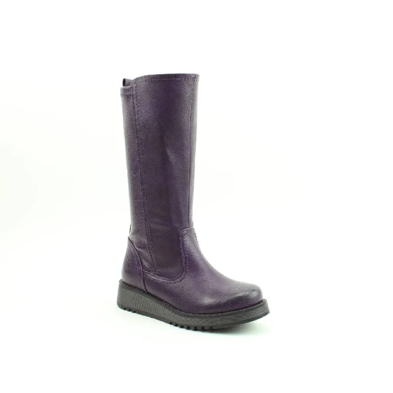 Leather boots with smooth, refined edgesHeavenly Feet Luna Ladies Purple Vegan Side Zip Knee High Boots