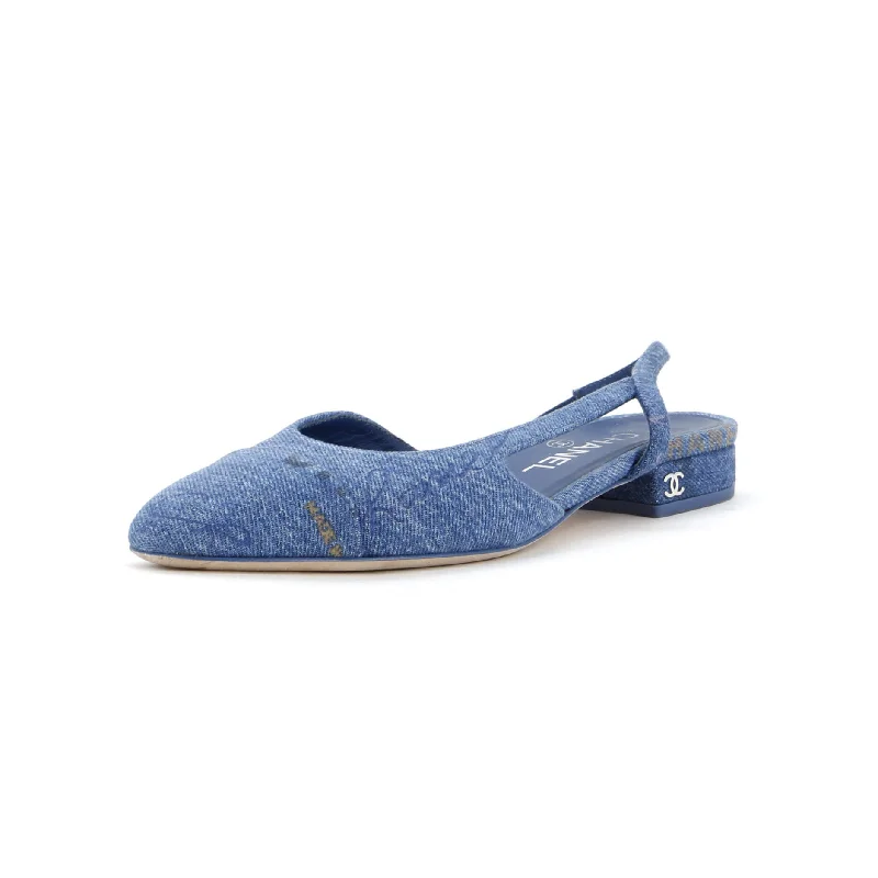 Flats with perforated designs for breathabilityComfortable flats for busy momsWomen's Denim Mood Cap Toe Slingback Flats Logo Printed Denim