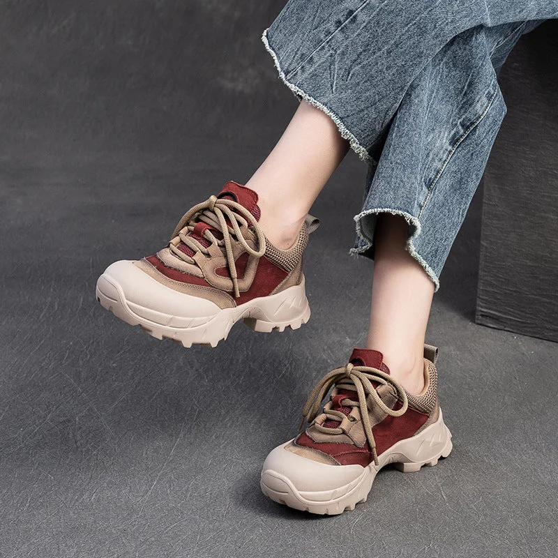 casual shoes with lightweight upper for breathabilityWomen Retro Leather Breathable Mesh Casual Shoes