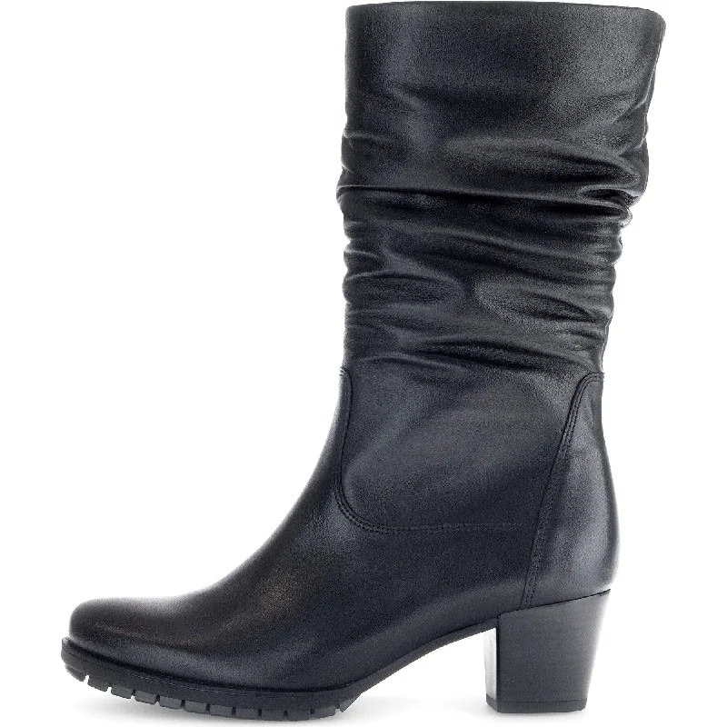 Elegant boots with a minimalistic silhouette for versatilityGabor Oslo 56.606.57 Ladies Black Wide Leather Side Zip Mid-Calf Boots