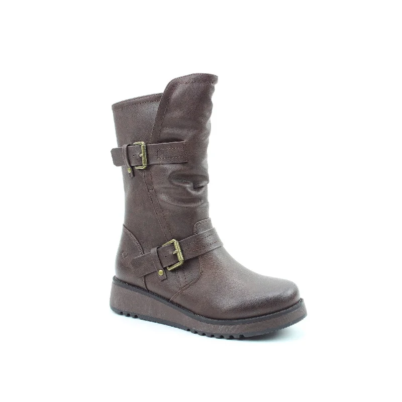 Chic boots with zippered sides for easy on/offHeavenly Feet Hannah 4 Ladies Chocolate  Brown Vegan Side Zip Mid-Calf Boots