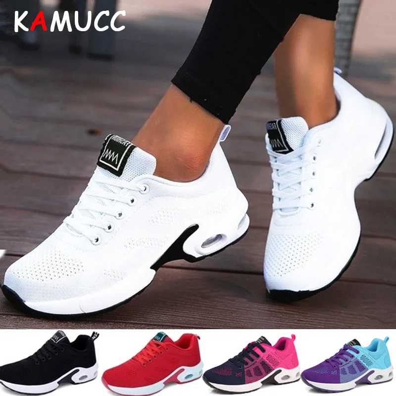 casual shoes with open-toe design for warmer weatherKAMUCC New Platform Ladies Sneakers Breathable Women Casual Shoes Woman Fashion Height Increasing Shoes Plus Size 35-42