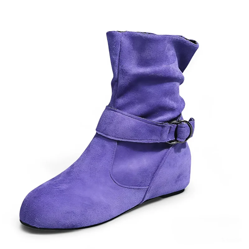 Stylish boots with polished metal accents for a refined lookGRW Women Slouchy Boots Suede Ultra-Comfortable Side Zipper Round Toe Trendy Design